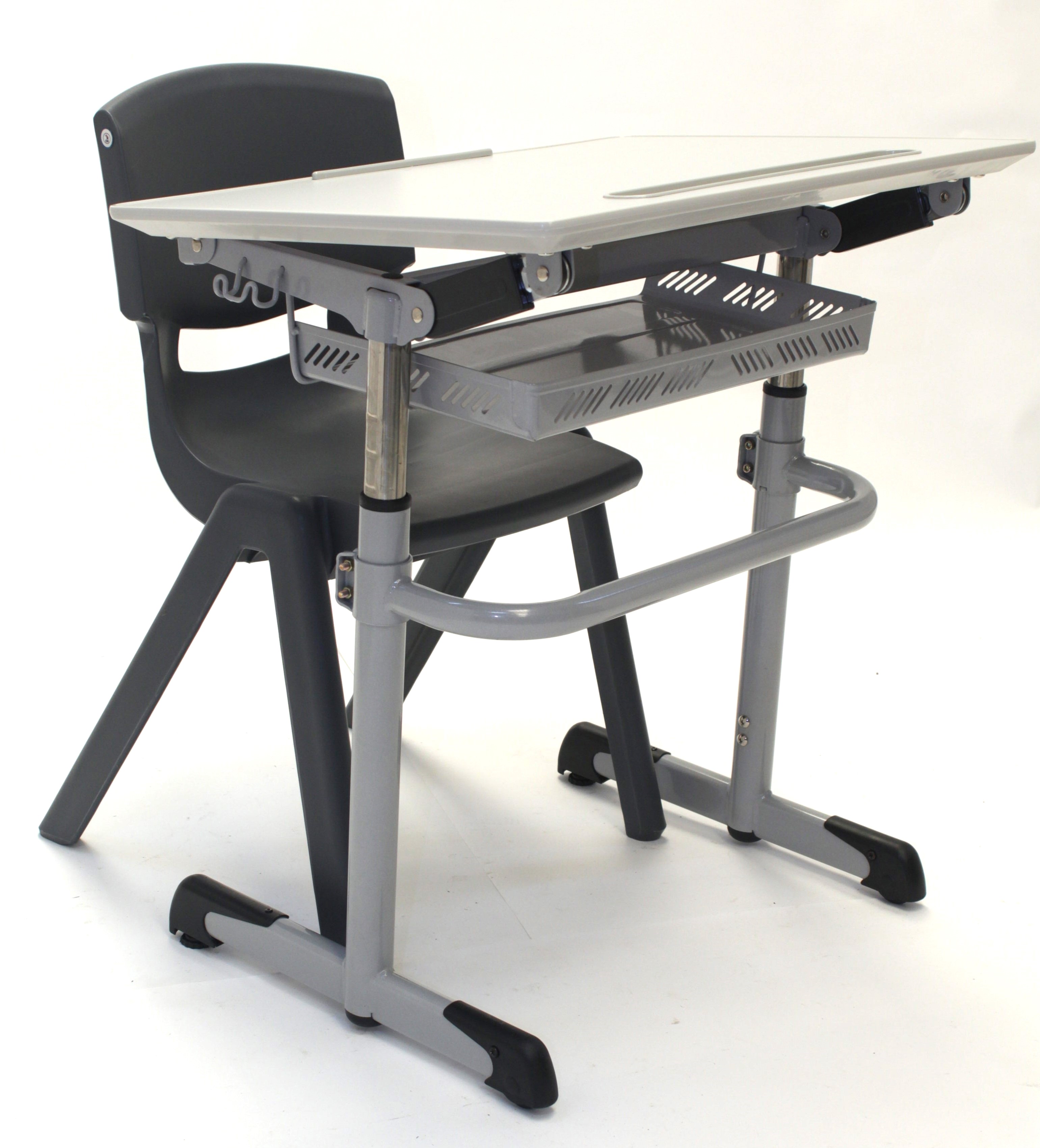 MESA-CARTEIRA ERG.TAMPO+EST CINZA AJUST 64-79 CM c/2 rodizio